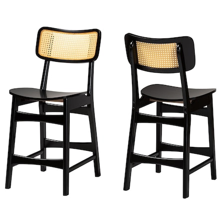Baxton Studio Tafari Mid-Century Modern Dark Brown Finished Wood and Rattan 2-Piece Counter Stool Set, PR 239-2PC-13419-ZORO